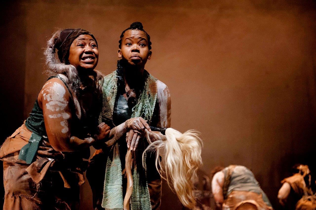 Momo Matsunyane (left) and Zesuliwe Hadebe in Neil Coppen's stage adaptation of George Orwell's Animal Farm